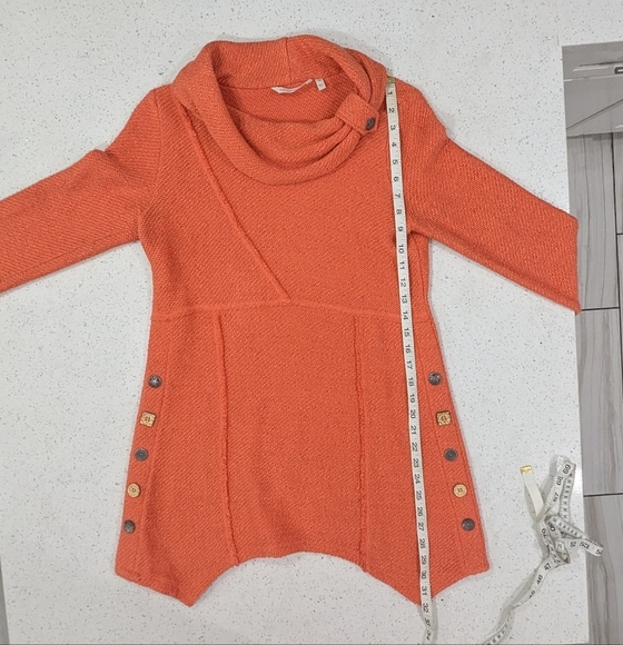 Soft Surroundings Women's Orange Tweed Tunic Sweater Cowl Neck Side Buttons XS - Picture 5 of 10